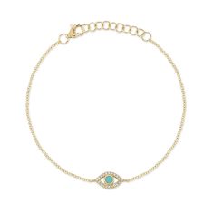 Shy Creation Composite Turquoise and 1/15ctw Round Diamond Yellow Gold Eye Bracelet