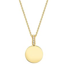 Shy Creation Diamond Accent Circle Disc Yellow Gold Pendant Necklace