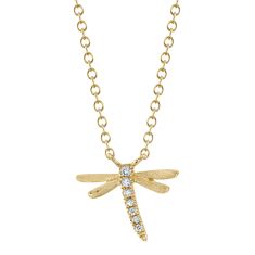 Shy Creation Diamond Accent Dragonfly Yellow Gold Pendant Necklace