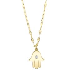 Shy Creation Diamond Accent Hamsa Yellow Gold Necklace