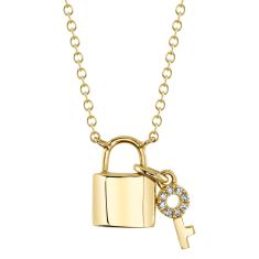 Shy Creation Diamond Accent Lock and Key Yellow Gold Necklace