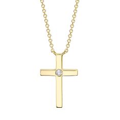 Shy Creation Diamond Accent Yellow Gold Cross Necklace