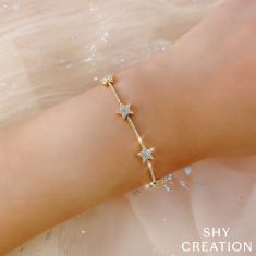 Shy Creation Diamond Star Yellow Gold Bracelet 7/8ctw