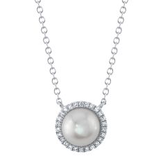 Shy Creation Freshwater Cultured Pearl and 1/15ctw Diamond White Gold Pendant Necklace