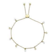 Shy Creation Freshwater Cultured Pearl and 1/20ctw Diamond Yellow Gold Bolo Bracelet
