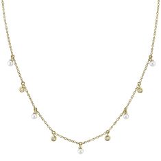 Shy Creation Freshwater Cultured Pearl and 1/20ctw Diamond Yellow Gold Station Necklace