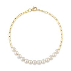 Shy Creation Freshwater Cultured Pearl Yellow Gold Paperclip Chain Bracelet