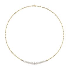 Shy Creation Freshwater Cultured Pearl Yellow Gold Paperclip Chain Necklace