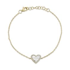 Shy Creation Mother-of-Pearl and 1/10ctw Round Diamond Yellow Gold Heart Bracelet