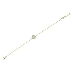 Shy Creation Mother-of-Pearl and 1/15ctw Round Diamond Yellow Gold Clover Bracelet