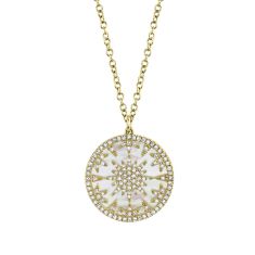 Shy Creation Mother-of-Pearl and 1/3ctw Diamond Yellow Gold Pendant Necklace