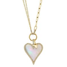 Shy Creation Mother-of-Pearl and 1/5ctw Diamond Heart Yellow Gold Necklace