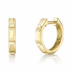 Shy Creation Octagon Geo Cut Yellow Gold Huggie Hoop Earrings