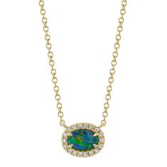 Shy Creation Opal and 1/20ctw Diamond Yellow Gold Necklace