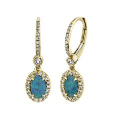 Shy Creation Opal and 1/4ctw Diamond Yellow Gold Leverback Earrings