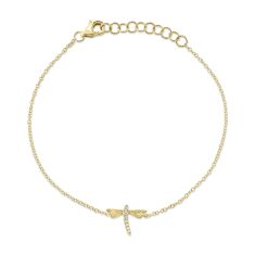Shy Creation Round Accent Diamond Yellow Gold Dragonfly Bracelet