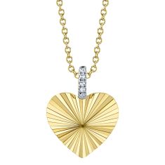 Shy Creation Round Diamond Accent Yellow Gold Heart Drop Pendant Necklace