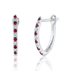 Shy Creation Ruby and 1/10ctw Diamond White Gold Hoop Earrings
