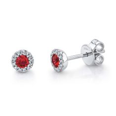 Shy Creation Ruby and 1/15ctw Diamond White Gold Halo Earrings