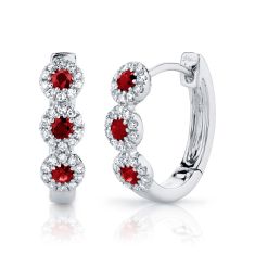 Shy Creation Ruby and 1/6ctw Diamond White Gold Huggie Hoop Earrings