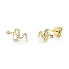 Shy Creation Ruby and 1/8ctw Diamond Snake Yellow Gold Stud Earrings