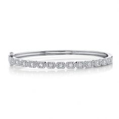 Shy Creation White Gold Round and Baguette Diamond Bangle Bracelet 7/8ctw