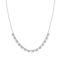 Shy Creation White Gold Round and Baguette Diamond Necklace 1ctw
