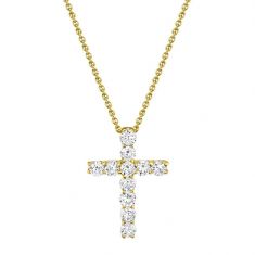 Shy Creation Yellow Gold and Diamond Cross Pendant Necklace 1/3ctw