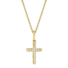 Shy Creation Yellow Gold Diamond Cross Pendant Necklace 1/20ctw