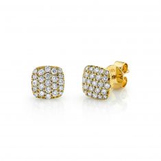 Shy Creation Yellow Gold Pavé Diamond Stud Earrings 1/2ctw