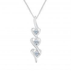 Sirena Three-Stone Diamond Heart Drop Pendant Necklace 1/6ctw