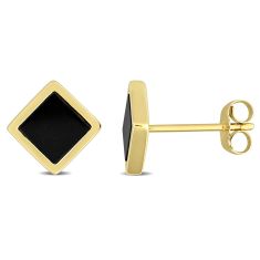 Square Black Onyx Yellow Gold Fashion Post Earrings