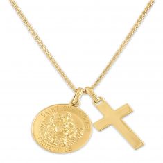 St. Christopher Medallion and Cross Gold-Plated Sterling Silver Pendant Necklace