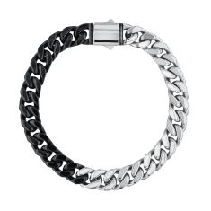 Stainless Steel and Black Ion-Plated Curb Link Chain Bracelet 9mm - 8.5 Inches