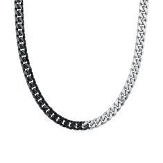 Stainless Steel and Black Ion-Plated Curb Link Chain Necklace 9mm - 22 Inches