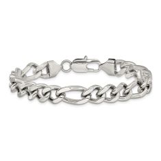 Stainless Steel Polished Figaro Chain Bracelet 9mm - 8.25 Inches