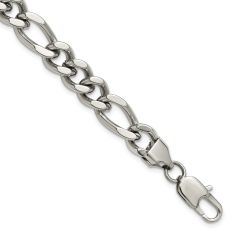Stainless Steel Polished Figaro Chain Bracelet 9mm - 8.25 Inches
