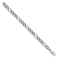 Stainless Steel Polished Figaro Chain Bracelet 9mm - 8.25 Inches