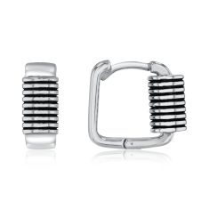Sterling Silver and Black Enamel Huggie Hoop Earrings - Men's