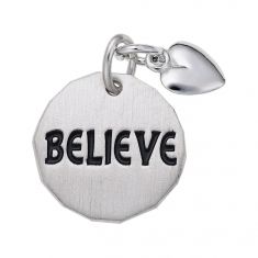 Sterling Silver Believe Tag with Heart Flat Charm