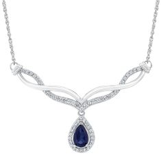 Sterling Silver Created Blue and White Sapphire Collar Necklace