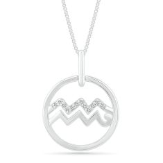 Sterling Silver Diamond Aquarius Zodiac Pendant Necklace 1/20ctw