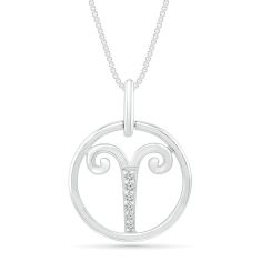 Sterling Silver Diamond Aries Zodiac Pendant Necklace 1/20ctw