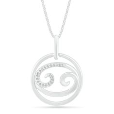 Sterling Silver Diamond Cancer Zodiac Pendant Necklace 1/20ctw
