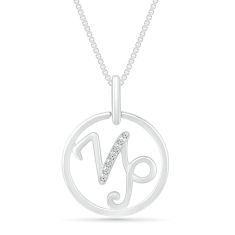 Sterling Silver Diamond Capricorn Zodiac Pendant Necklace 1/20ctw