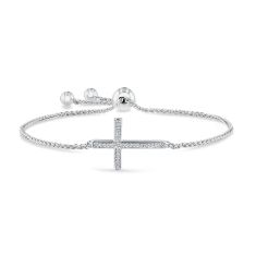 Sterling Silver Diamond Cross Bolo Bracelet 1/10ctw