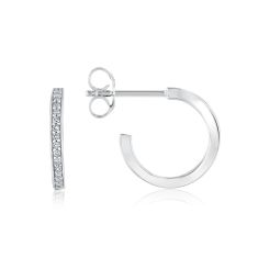 Sterling Silver Diamond Hoop Earrings 1/8ctw