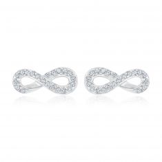 Sterling Silver Diamond Infinity Stud Earrings 1/15ctw