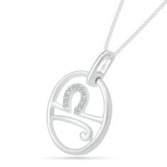 Sterling Silver Diamond Libra Zodiac Pendant Necklace 1/20ctw