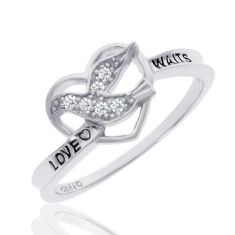 Sterling Silver Diamond Purity Dove and Heart Ring 1/15ctw